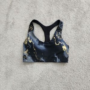 Old Navy | Medium Support PowerSoft Racerback Sports Bra in Black Gold Marble
